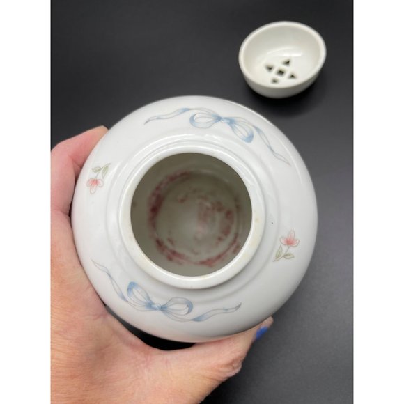 Potpourri Jar Ginger Princess House Exclusive Floral Pink Daisies Blue Bows Vint - Picture 5 of 9